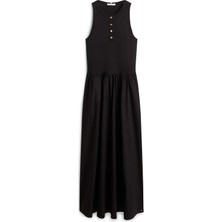 Tommy Hilfiger Gold Button Poplın Mıx Dress Kadın Siyah Elbise - WW0WW49628