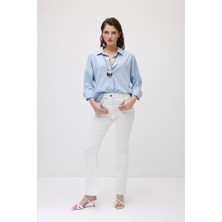 Gusto Flare Denim Pantolon - Beyaz