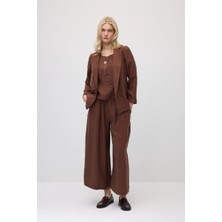 Gusto Bol Paça Tencel Pantolon - Kahverengi