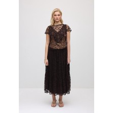 Gusto Uzun Dantel Etek - Kahverengi