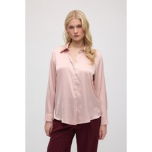Gusto Ipeksi Saten Klasik Kesim Saten Gömlek - Pembe