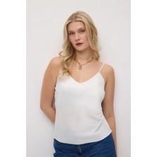 Gusto Ip Askılı Saten Atlet - Beyaz