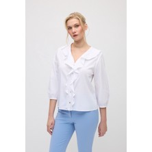 Gusto Volanlı Pamuk Gömlek - Beyaz