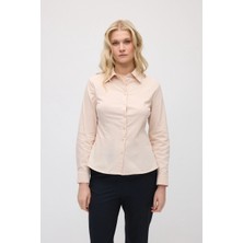 Gusto Pamuk Likra Manşeti Nakış Detaylı Gömlek - Bej