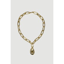 Gusto Büyük Halkalı Minimal Figürlü Kolye - Gold