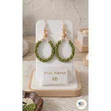 Eylül Dünyası El Yapımı -Yeşil- Kum Boncuklu Halka Küpe (8 Cm)