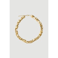 Gusto Köşeli Dokulu Gold Kolye - Gold