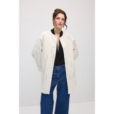 Gusto Simli Çizgili Müslin Kaftan - Ekru