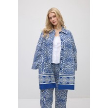 Gusto Rahat Kesim Desenli Viskon Kaftan - Lacivert