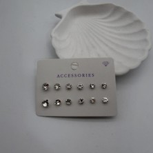 Mare Accessories Beyaz Zirkon Taşlı Çoklu Küpe Seti