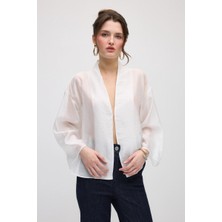 Gusto Agraflı Organze Ceket - Beyaz