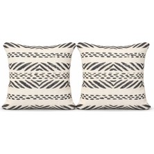 Faralya Life Baskılı Geometrik Desenli 2 Li Kırlent Kılıfı 45X45 cm –  Dekoratif Koltuk Yastık Kılıfı Modern Salon Dekoru