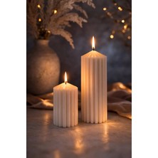 Ikili Uzun Şamdan Bitkisel Bazlı Leylak Kokulu Soya Mum Seti