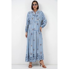 Hiccup Kadın BDART Desenli V Yaka Maxi Elbise Buz Mavisi