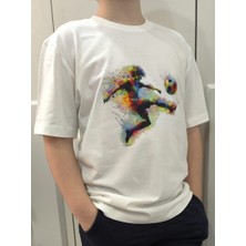 Pidal Giyim Renkli Futbolcu Baskılı Pamuklu Yumuşak Dokulu Kısa Kollu Erkek Çocuk Tişörtü