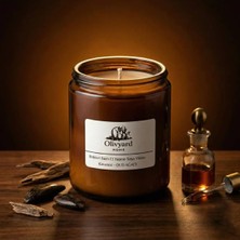 Oud Ağacı Kokulu Amber Kavanoz Bitkisel Bazlı El Yapımı Açık Kahverengi Soya Mumu 250GR
