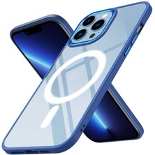 Zore iPhone 12 Pro Uyumlu Wireless Şarj Özellikli Usgn Krom Magsafe Silikon Kapak-Lacivert