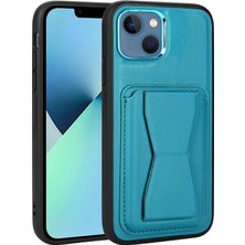 Zore Apple iPhone 13 Kılıf Kartlıklı Standlı ​pu Deri Usgn Memo Kapak-Mavi