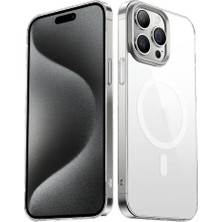 Zore iPhone 15 Pro Max Uyumlu Usgn Wireless Şarj Özellikli Şeffaf G-Glass Kapak-Gümüş