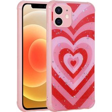 Zore iPhone 12 Kılıf Simli Desenli Kamera Korumalı Parlak Usgn Popy Kapak-Kalp