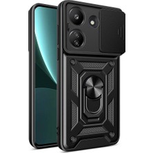 Zore Xiaomi Redmi 13C Kılıf Magnetik Standlı Kamera Korumalı Usgn Sürgülü Vega Kapak-Siyah