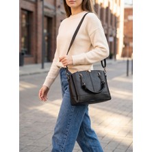 Stevis Leathra Hakiki Deri Siyah Askılı Omuz Çantası El Çantası Omuz Çantası