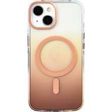 Zore iPhone 14 Kılıf M-Safe Şarj Özellikli Transparan Renk Geçişli Usgn Toros Kapak - Gold