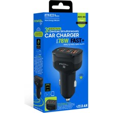 Blackbird Game Center Acl Acc-04 78W Süper Hızlı Araç Şarj Cihazı ? Çift Pd 30W + Qc 3.0 18W Üç Portlu