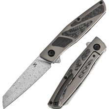 Kansept Cru | Liner Kilitli | Bronz Eloksallı Titanyum ve Dimi Karbon Fiber Sap | Damascus Çelik Çakı | K1092A4