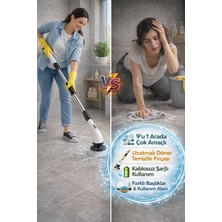 Toyfest Şarjlı Döner Temizlik Fırçası Uzatmalı Saplı Banyo Mutfak Fayans Zemin Yüzey Temizleyici 9 In 1