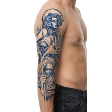 Tattoo 1 Ay Kalıcı 24 Saat Sonra Kararan Medusa ve Posiedon Realistic Geçici Dövme