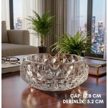 Meli Collection Lüks Diamond Kesim Kristal Cam Küllük - Büyük Boy Yuvarlak (12.8 Cm) - Elmas Serisi Dekoratif Küllük