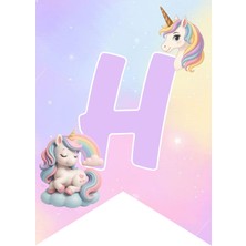 Rosy Blue Unıcorn Happy Bırthday Banner