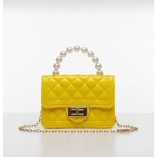 Rugan Sarı Inci Detay Silikon Çapraz El Omuz Çantası Kadın Genç Kız Çocuk Bebek Hediyelik