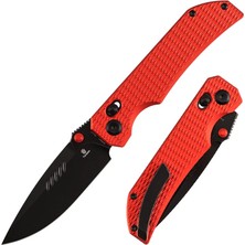 Tenable Eaglestrike | Çapraz Kilitli | Elmas Dokulu Kırmızı Eloksallı Alüminyum Sap | Siyah Taşlanmış Nitro V Çelik Çakı | B1095V7