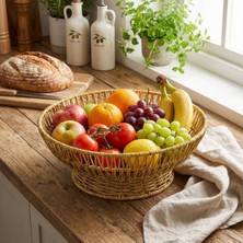 By Nevser® 31 cm Plastik Rattan Servis Çanağı – Doğal Hasır Görünümlü Dekoratif Meyve, Ekmek ve Sunum Kasesi