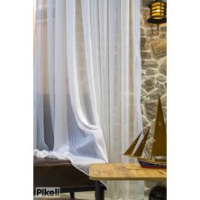 Pikeli - Elegance Çizgili Zarif Tül Perde – Krep Zemin Dokulu, Estetik Dökümlü - 1x3 Sık Pile - Hazır Dikim