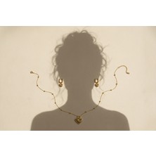 Rıpple | 925 Ayar Gümüş Çizgisel Dokulu Kalp Formlu Set (Kolye ve Küpe)