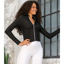 Lismina Siyah Uzun Kollu Spor Ceket Kadın Dar Kesim Düz Desen Nefes Alabilir Kumaş