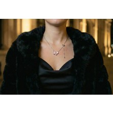 Drıft | 925 Ayar Gümüş Pembe Detaylı Asimetrik Sarkantılı Kolye