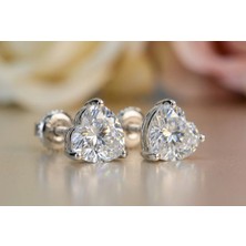 Vow | 925 Ayar Gümüş Kalp Kesim (Heart Cut) Tektaş Çivi Küpe (Stud)