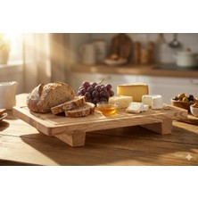 Masif Ayaklı Servis ve Doğrama Tahtası – 33X22.5 cm | Gıdayla Temasa Uygun, Doğal Ahşap