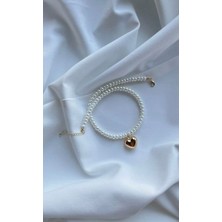 Taşmir Sertifikalı Gerçek Aaa Kalite Inci Kolye Kalp Charmlı - Altın Kaplama Aparatlar