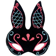 Marsilyan Siyah Renk Mavi Kırmızı Simli Siyah Süet Kaplama Tavşan Maskesi 18X16 cm