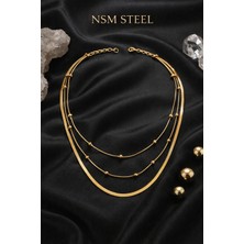 JKmons Minimal Katmanlı Altın Renk Çelik Kolye Seti – Çok Katlı Zarif Kadın Kolye