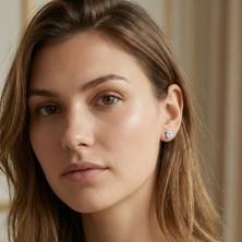 Luna | 925 Ayar Gümüş Oval Kesim (Oval Cut) Tektaş Küpe (Stud)