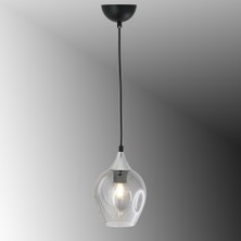 TT606-1-SY-KR Tt Aydınlatma Mat Siyah - Krom Basık Camlı Tekli Avize