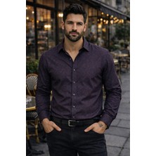 COLVİ'S MAN Erkek Klasik Bordo Regular Fit Likralı Uzun Kol Desenli Gömlek