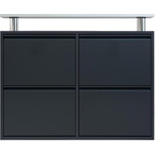 Tomkar 2+2 Antrasit Metal Ayakkabılık Ahşap Ceviz Kaplamalı ( Kilitsiz )