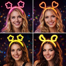 MiraLive Karanlıkta Parlayan Glow Taç Seti 12 Adet – Yıldız Kalp Ay Çiçek (Her Model 3 Adet)